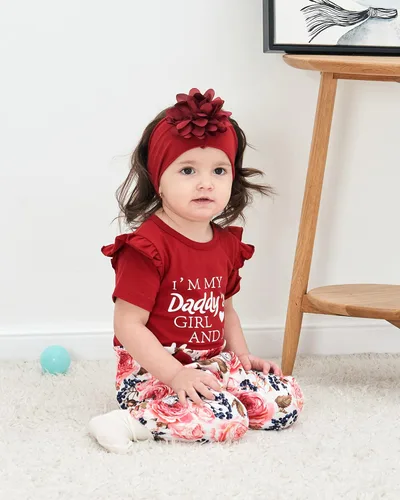 Vista 3 de Ropa para bebé recién nacida, con volantes, mameluco de algodón floral, conjunto de pantalones de algodón para niñas