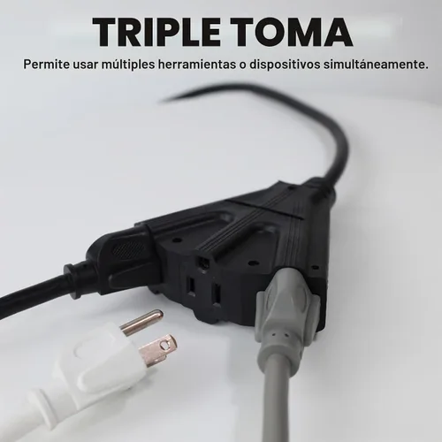 Vista 4 de EP Cable de extensión para exteriores de 6 pies, 16/3 SJTW, 3 tomas de corriente eléctrica, negro Enchufe a tierra de 3 puntas, para luces