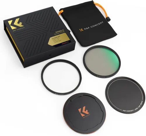 Vista 7 de K&F Concept Kit de filtro polarizador circular de 1.929 in y filtro de protección UV MC (2 piezas) con tapa de lente hacia arriba y abajo, 28