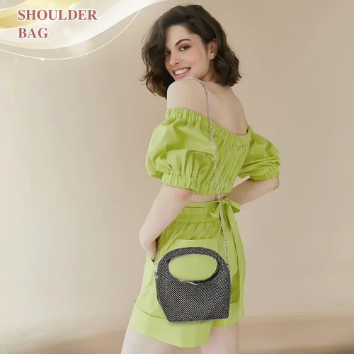 Vista 6 de Bolso de mano vintage de los años 20 con diamantes de imitación para mujer, bolso de noche con purpurina brillante, bolso pequeño de diamantes