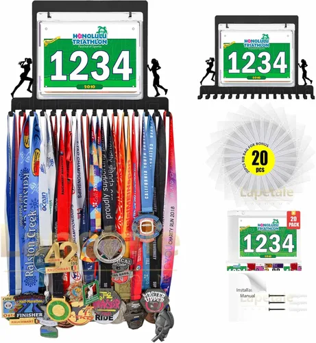 Vista 9 de Colgador de medallas para carreras, exhibición de medallas de maratón y colgador de medallas para corredores, exhibición de medallas con dorsal