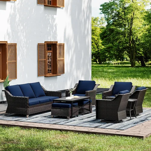 Vista 49 de Joyside Juego de 2 sillas de mimbre para patio, muebles de ratán para exteriores con reposabrazos anchos y cojines gruesos, tamaño grande mejorado