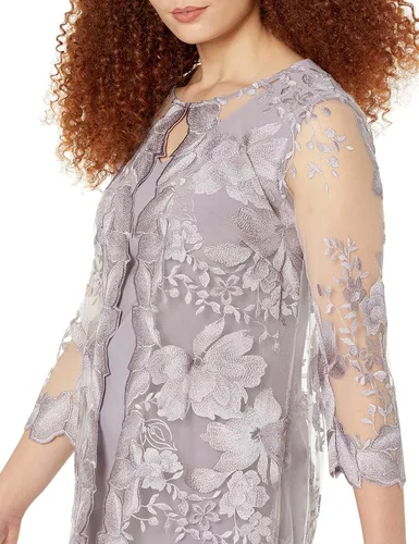 Vista 3 de Alex Evenings Vestido recto midi con cuello redondo para mujer con chaqueta (Petite y Regular)