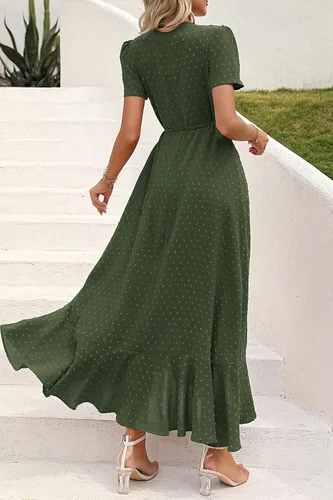 Vista 3 de PRETTYGARDEN - Vestido largo de verano cruzado para mujer, con cuello en V, estilo bohemio, floral, manga corta, dobladillo con volantes
