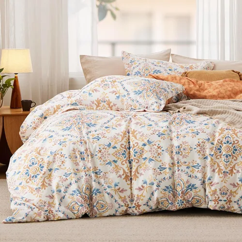 Vista 23 de Bedsure Juego de funda de edredón Twin para dormitorio, juego de funda de edredón reversible floral con cierre de cremallera, juego de ropa de cama