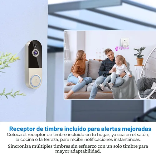 Vista 4 de Timbre inalámbrico de 1080p con receptor, detección humana AI, audio de 2 vías, visión nocturna, almacenamiento en la nube (se vende por separado)