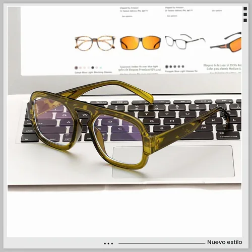 Vista 5 de Aviator Blue Light Blocking Glasses for Women Men Square Flat Top Computer TV Eyeglasses Anti Eyestrain Verde oliva