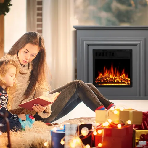 Vista 8 de R.W.FLAME Chimenea eléctrica con repisa de mantel, caja de fuego envolvente de madera, soporte de TV de 36" con chimenea eléctrica independiente