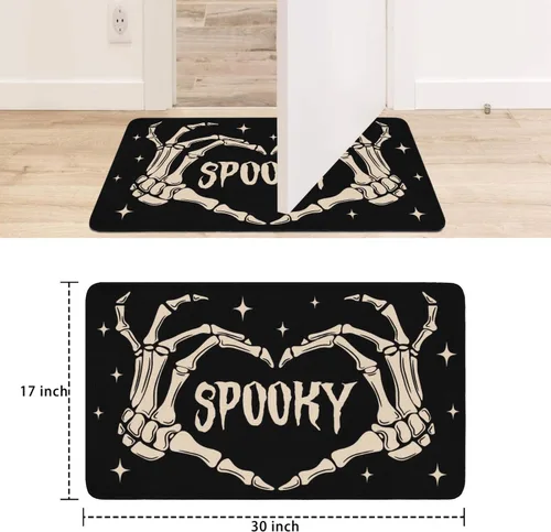 Vista 3 de Tapete de bienvenida para puerta de Halloween, divertido esqueleto para decoración del hogar, antideslizante, para interiores y exteriores, 17 x 30