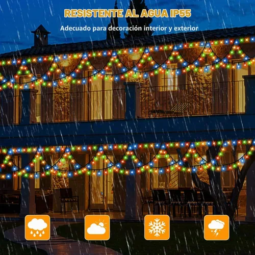 Vista 5 de KAZOKU Luces de Navidad para Exteriores e Interiores 40 Pies 380 LED Impermeables Luces de Árbol de Navidad 8 Modos Extensibles Luces de Cadena