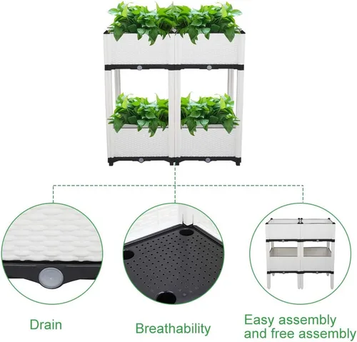 Vista 5 de Knocbel Kit de cama de jardín elevada de 4 piezas, costura libre de plástico elevado con riego automático, soporte para interior y exterior, patio