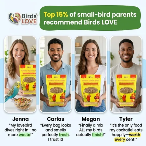 Vista 9 de Birds LOVE Natural Garden Blend - Alimento para pájaros pequeños, 2 libras, empaquetado a mano en Estados Unidos, mezcla natural con frutas