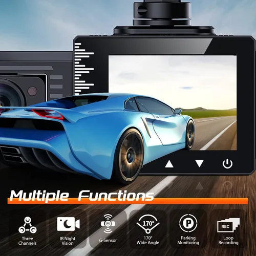 Vista 2 de iiwey T1-pro - Cámara de salpicadero frontal y trasera interior de 3 canales 1080P, cámara de salpicadero ajustable para automóviles con 8 lámparas