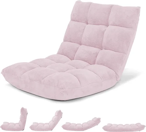 Vista 18 de Giantex Silla plegable de suelo con soporte para el respaldo, 14 posiciones ajustables, cama acolchada, sillón reclinable, sillas de video para Negro