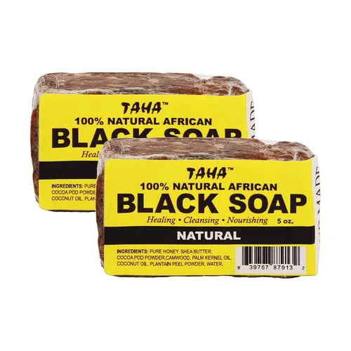 Vista 11 de Taha Barra de jabón negra africana, orgánica y 100% natural, calmante e hidratante, limpieza saludable, ideal para manchas, acné, cuero cabelludo