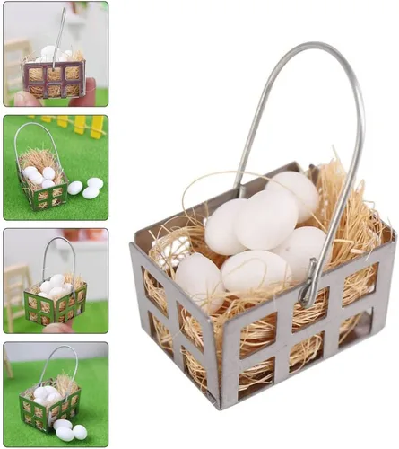 Vista 8 de Kisangel 1 Set Mini Cesta de Huevos Miniatura Casa de Muñecas Comida 1: 12 Escala Accesorios de Casa de Muñecas Accesorios de Jardín de Hadas Micro