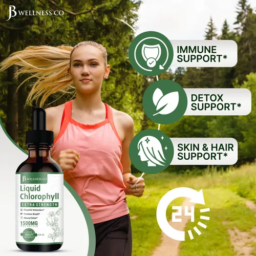 Vista 3 de Paquete de 2 gotas de clorofila líquida, concentrado totalmente natural, apoyo al sistema inmunológico, refuerzo de energía y digestión, de hojas