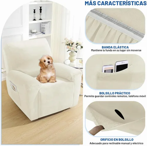 Vista 3 de MAXIJIN Funda reclinable de terciopelo de 4 piezas, funda elástica de felpa suave para silla reclinable, gruesa y suave, funda para silla Beige