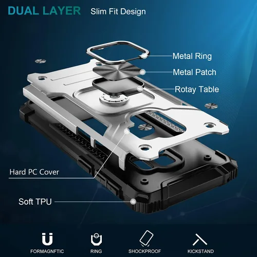Vista 2 de IKAZZ Funda para Galaxy S9, TPU flexible suave y de doble capa y policarbonato duro, antideslizante, de cuerpo completo, resistente, funda plateado