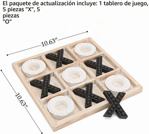 Vista 5 de NIKKY HOME Juego de mesa Tic Tac Toe para decoración de mesa de centro, tablero de madera rústico de 10.6 pulgadas, negro y blanco Blanco y negro