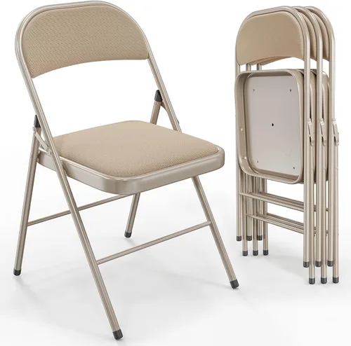 Vista 15 de VINGLI Paquete de 4 sillas plegables con asientos acolchados, marco de metal con asiento y respaldo de tela, capacidad de 350 libras, color negro