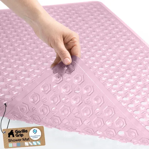 Vista 18 de GORILLA GRIP - Alfombrilla patentada cuadrada para cabina de ducha, alfombrillas pequeñas para el piso de la bañera para duchas de pie, ventosas