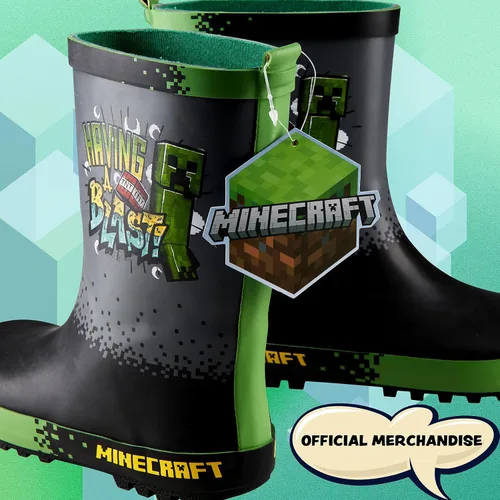 Vista 6 de Minecraft Botas de agua para niños, botas Wellington para niños y niñas, botas de lluvia impermeables, talla 11-3