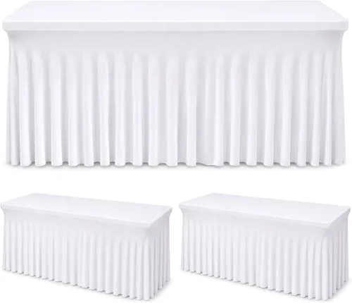 Vista 10 de Fixwal Paquete de 2 manteles de elastano negro para mesa rectangular de 4 pies, falda de mesa para fiesta, espectáculo, boda y cumpleaños