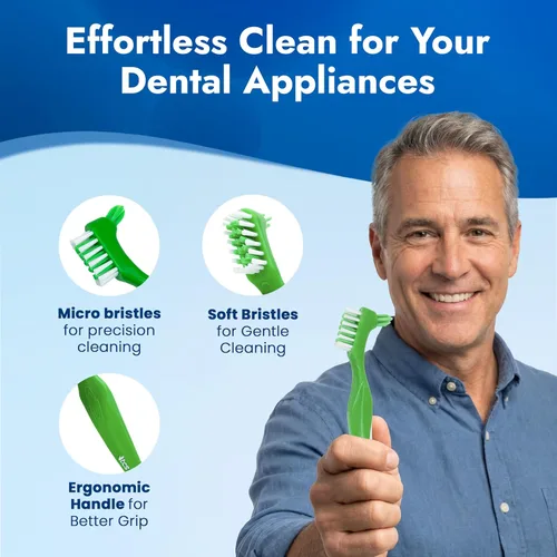 Vista 3 de TCS Cepillo de cerdas suaves frescas para dentaduras postizas, retenedores y alineadores, fabricado con cerdas de nailon Dupont® de primera calidad