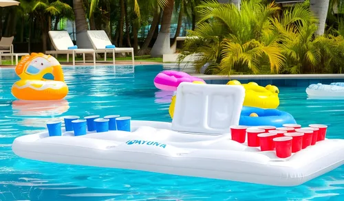 Vista 4 de NAYUNA Flotante con enfriador y 20 tazas de fiesta, mesa de billar inflable, fiesta de verano, juegos de piscina, accesorios para adultos, flotador