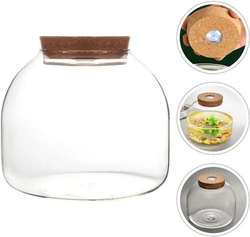 Vista 7 de PATKAW Tarro de terrario de vidrio para plantas suculentas, terrario, botella ecológica con tapa de corcho para suculenta helecho, musgo, plantas