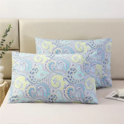 Vista 14 de URBONUR Fundas de almohada 100% algodón tamaño estándar, paquete de 2 fundas de almohada estándar con estampado floral azul, cierre de sobre súper