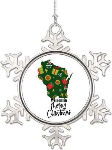 Vista 2 de Adorno de Navidad de Wisconsin, adornos de metal de copo de nieve de Wisconsin para árbol de Navidad, adorno colgante de regalo de recuerdo de 50