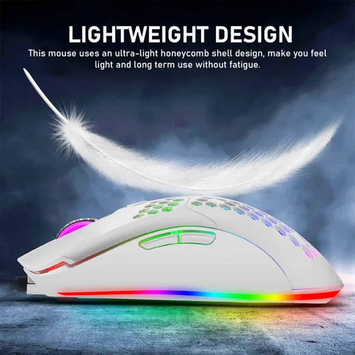 Vista 4 de Teclado mecánico para juegos, interruptor azul, mini 82 teclas, teclado retroiluminado LED arco iris, mouse ligero para juegos de 6400 DPI óptica