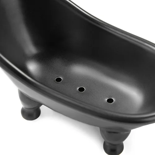 Vista 6 de 1 pieza de 5.6 pulgadas de cerámica negra mini jabonera pequeña maceta organizador de maquillaje contenedor Hamster bañera (negro)