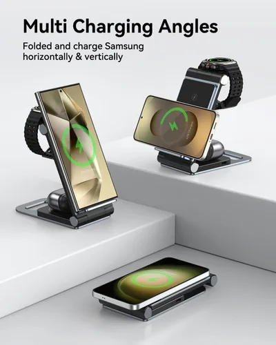 Vista 8 de Cargador inalámbrico para Samsung Estación de carga inalámbrica 3 en 1 Soporte de cargador inalámbrico plegable para Samsung S25 Ultra S24 S23 S22 Z