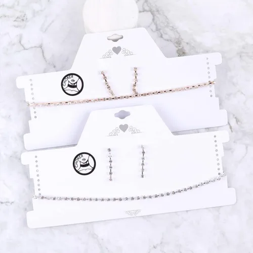 Vista 2 de RIAH FASHION Chain Drape Multi Strand Long Layered Waterfall Necklace - Sparkly Rhinestone Statement Bib, Metallic Bead Collar Choker Earrings Set