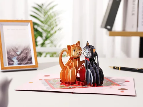 Vista 2 de Liif Love Cats Tarjeta de felicitación 3D para el día de San Valentín, tarjeta de cumpleaños de gato feliz, aniversario, pensando en ti, solo porque