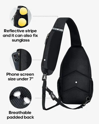 Vista 111 de Waterfly - Mochila cruzada tipo bandolera para viajes y caminatas, bolsa de pecho, Gris, talla única