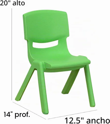Vista 2 de EMMA + OLIVER Paquete de 2 sillas escolares apilables de plástico verde con asiento de 10.5 pulgadas de alto, silla preescolar