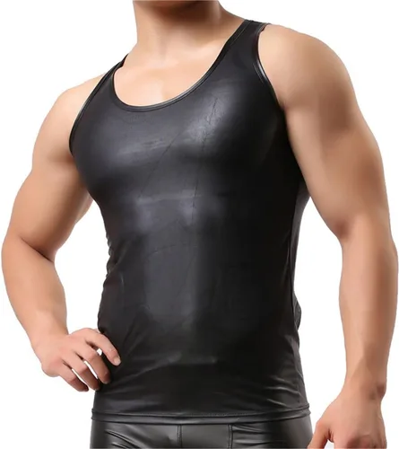 Vista 6 de YUFEIDA Chaleco de piel sintética para hombre, camiseta sin mangas