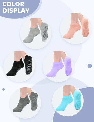 Vista 7 de AURUZA Calcetines de agarre para mujeres y hombres, calcetines de agarre de pilates, calcetines de yoga antideslizantes con agarres para barre