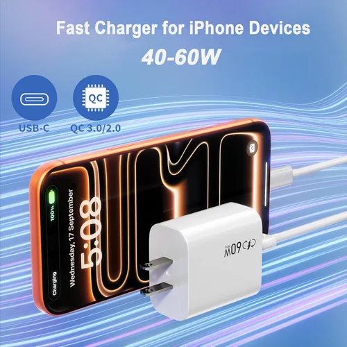 Vista 3 de Bloque de Cargador Rápido para iPhone 17/16, Cargador Dinámico de 40W con Enchufe de Carga de USB C para iPhone de Máximo 60W, Adaptador de Carga
