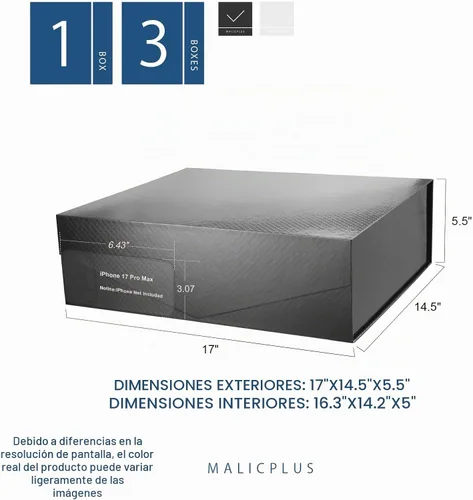 Vista 5 de Caja de regalo negra extragrande con tapa magnética, 17 x 14.5 x Negro-17