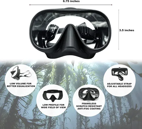 Vista 3 de Juego de máscara de buceo HD de gran angular y esnórquel de viaje, sin marco, vidrio templado, silicona suave de calidad, antivaho, resistente a