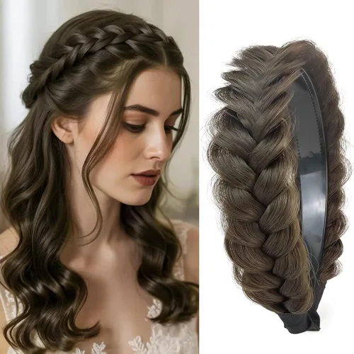 Vista 26 de Diadema Ancha Trenzada Aro Accesorios de Moda para el Cabello Banda Elástica Antideslizante para Mujeres y Niñas (Color Bronce Antiguo)