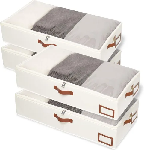 Vista 10 de Yawinhe Almacenamiento debajo de la cama, paquete de 2 organizadores de armario, bolsas plegables para contenedores, con ranura para tarjeta de Beige