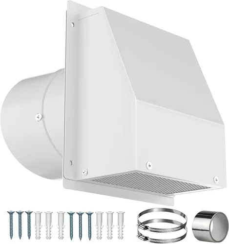 Vista 11 de Cubierta de ventilación de secadora de 4 pulgadas, ventilación de pared con capucha con pantalla y amortiguador, cubiertas de ventilación de acero