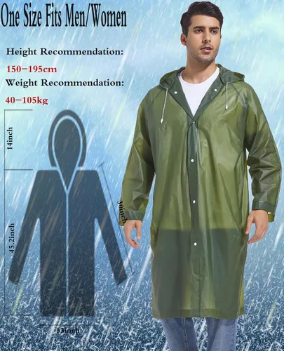 Vista 61 de 2 abrigos de lluvia de Borogo para adultos, chaquetas de lluvia reutilizables para hombres y mujeres