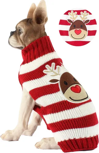 Vista 11 de Suéter festivo para mascota con diseño de reno Suéter para perro navideño Prendas tejidas cálidas para invierno par a mascotas, m Reno de dibujos